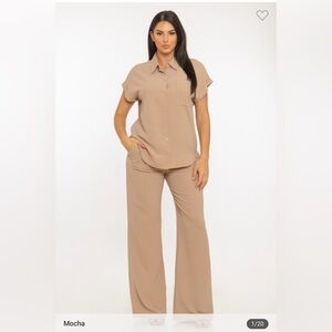 Elegant Women's Tan Wide Leg Pants Set. New!